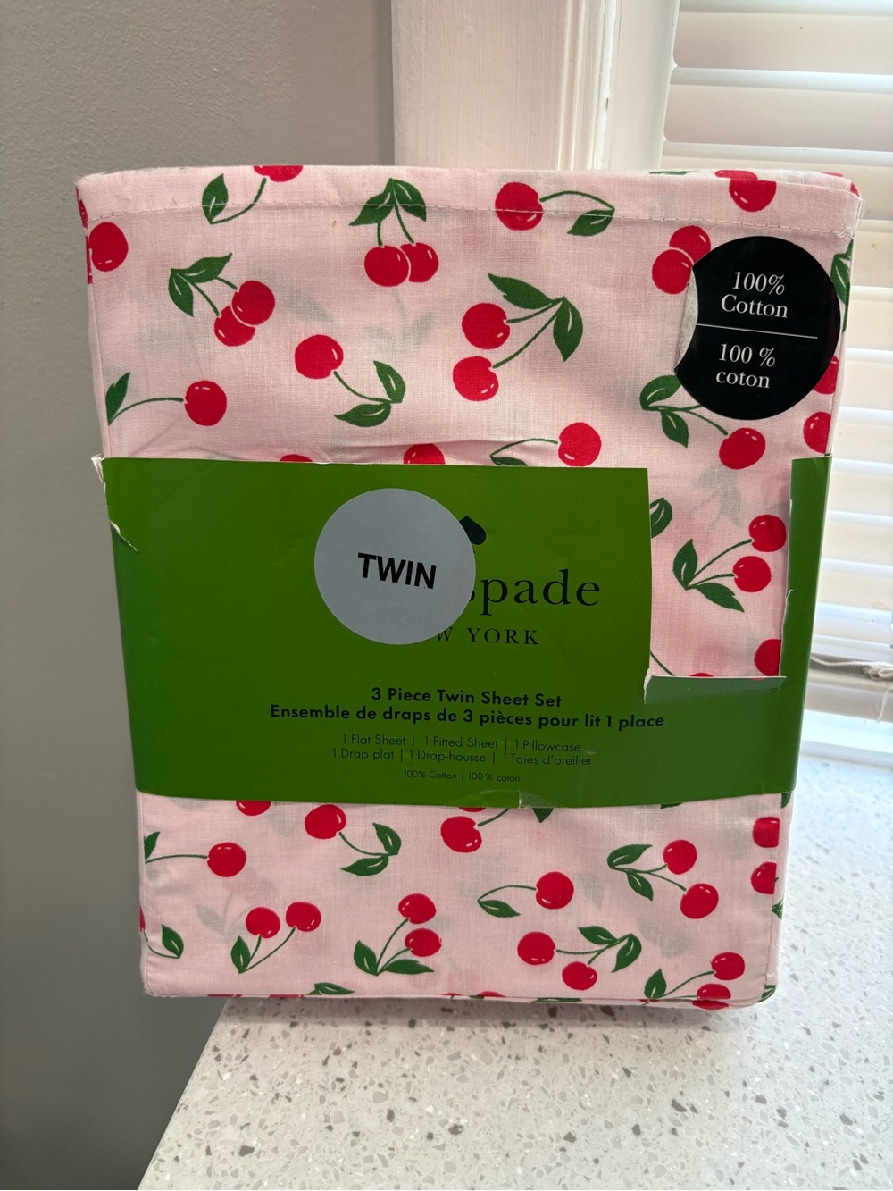 NEW kate spade Pink Cherry Twin Sheet Set “Cherry Toss” Pattern